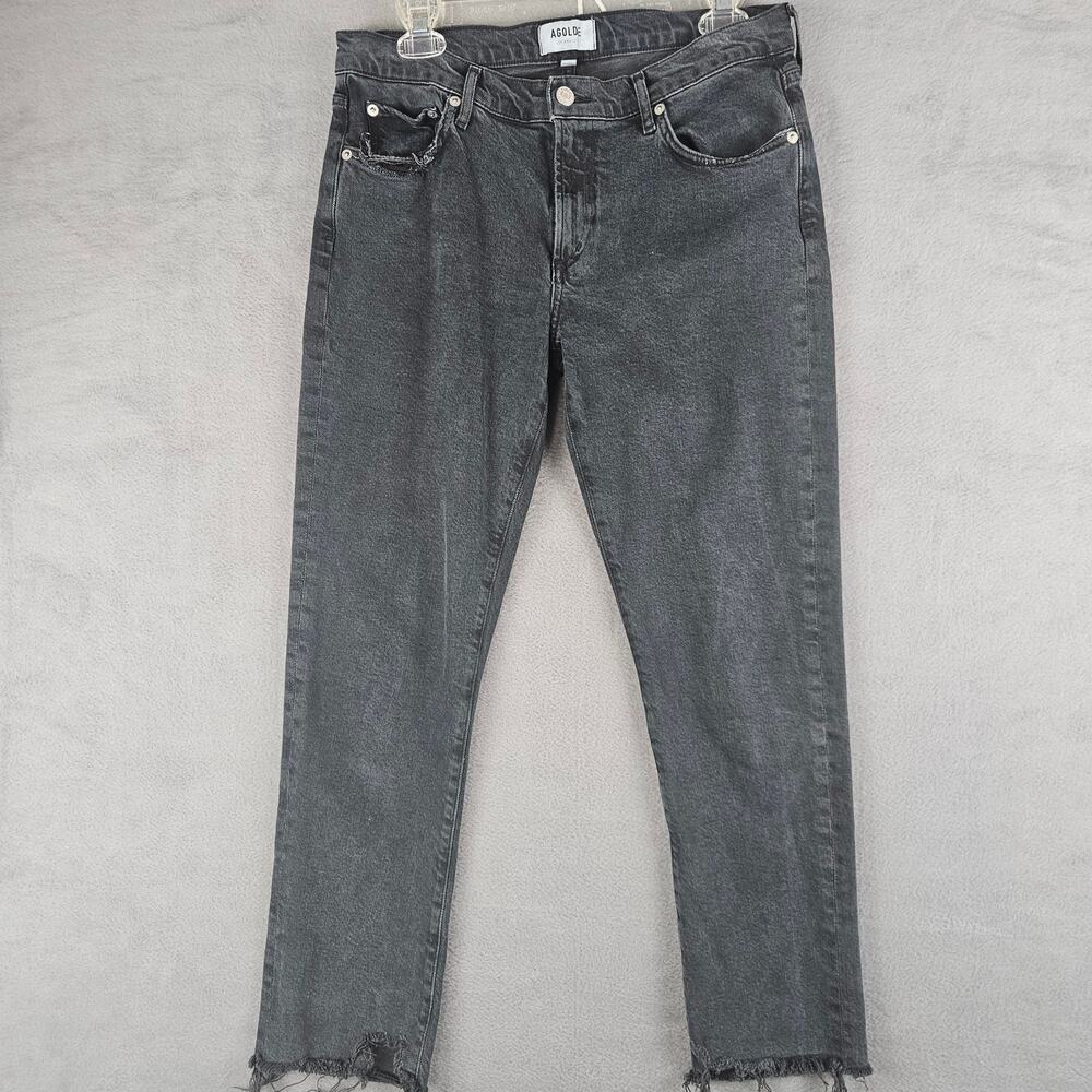 Agolde‎ Washed Black Straight Crop Jeans Size 28 Raw Hem Denim